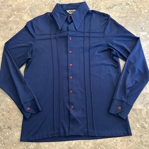 Vintage 1970s Triumph of California Navy Disco Shirt Mens L